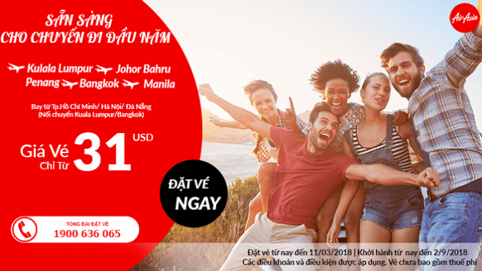 Air Asia khuyến mãi giá vé 31 USD